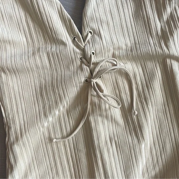 Cream Ribbed Lace-Up One -Piece Swimsuit - Picture 4 of 6